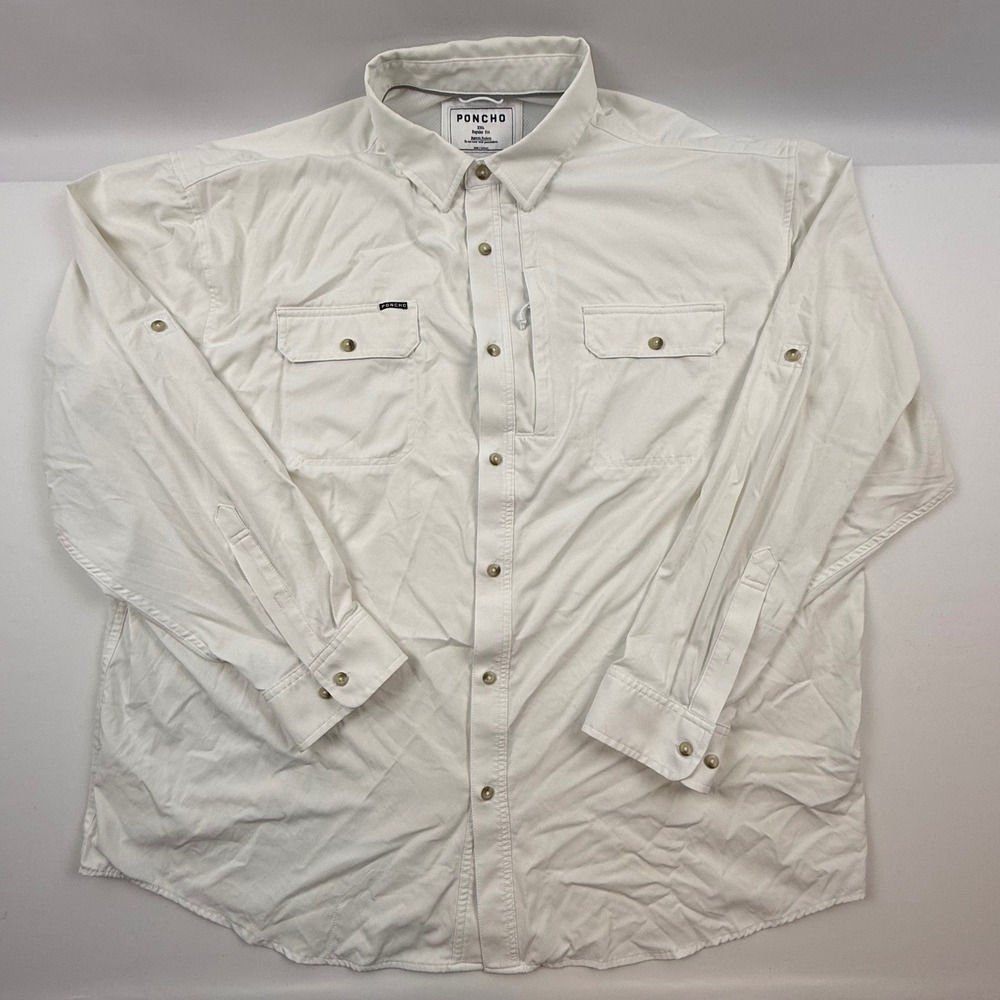 Poncho Outdoors Mens XXL Regular Fit Magnetic Button Fishing Shirt White LS